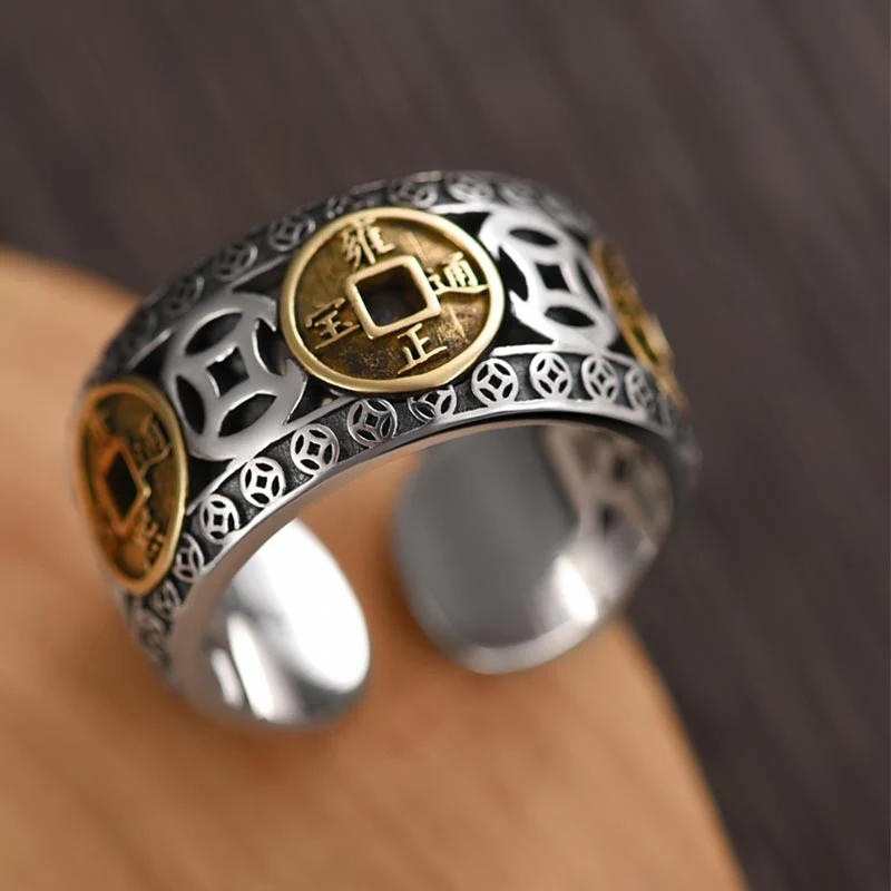 Anello regolabile con equilibrio di cinque monete dell'imperatore Buddha Stones - Image 3