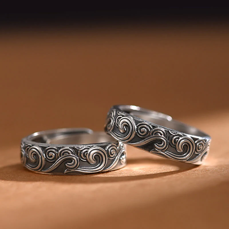 Anello regolabile con incisione e benedizione Buddha Stones in argento sterling 999 con nuvole di buon auspicio - Image 12