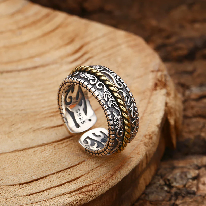 Anello regolabile con motivo a fiori della dinastia Tang, in argento sterling 925, Buddha Stones - Image 2
