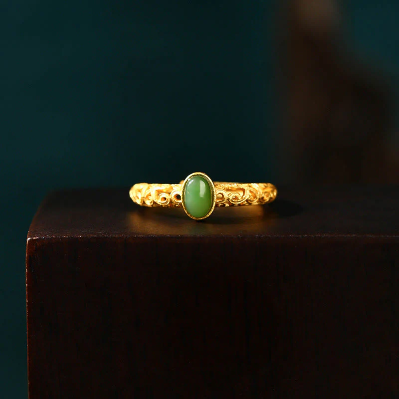 Anello regolabile con motivo a nuvola Buddha Stones, motivo a giada ciano e motivo a nuvola - Image 2