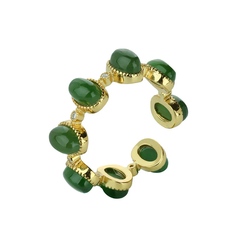 Anello regolabile con perle di giada ciano Hetian in argento sterling 925 Buddha Stones - Image 12