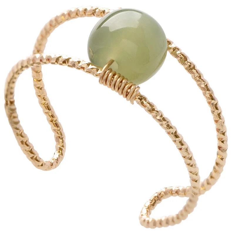 Anello regolabile con perle di giada rotonde in Buddha Stones e doppio strato di rame - Image 6
