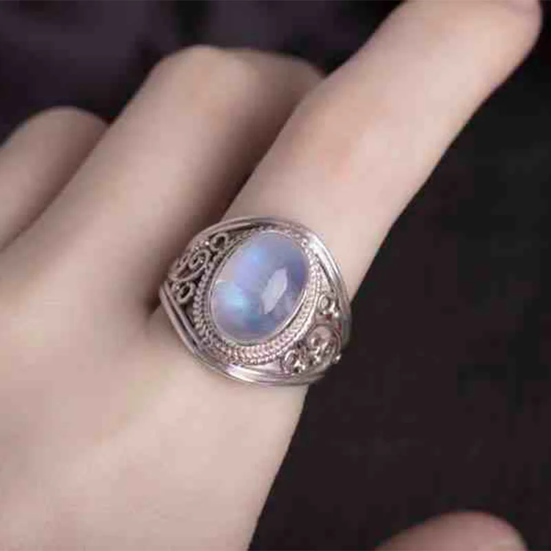 Anello regolabile con pietra di luna naturale in argento sterling 925 fatto a mano con Buddha Stones - Image 14