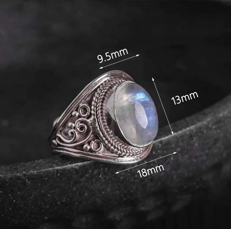 Anello regolabile con pietra di luna naturale in argento sterling 925 fatto a mano con Buddha Stones - Image 15