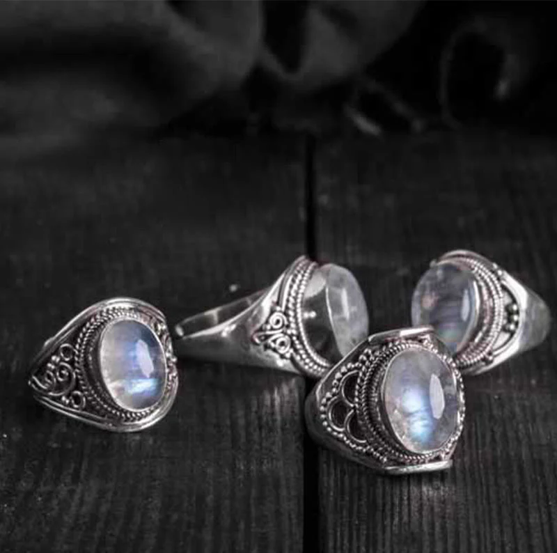 Anello regolabile con pietra di luna naturale in argento sterling 925 fatto a mano con Buddha Stones - Image 17