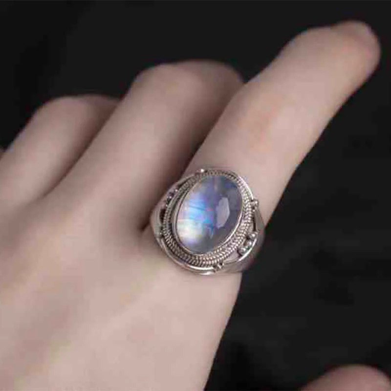 Anello regolabile con pietra di luna naturale in argento sterling 925 fatto a mano con Buddha Stones - Image 3
