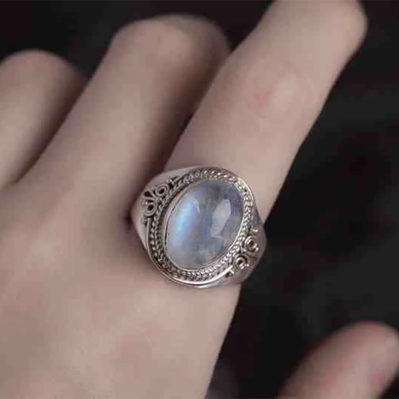 Anello regolabile con pietra di luna naturale in argento sterling 925 fatto a mano con Buddha Stones - Image 9