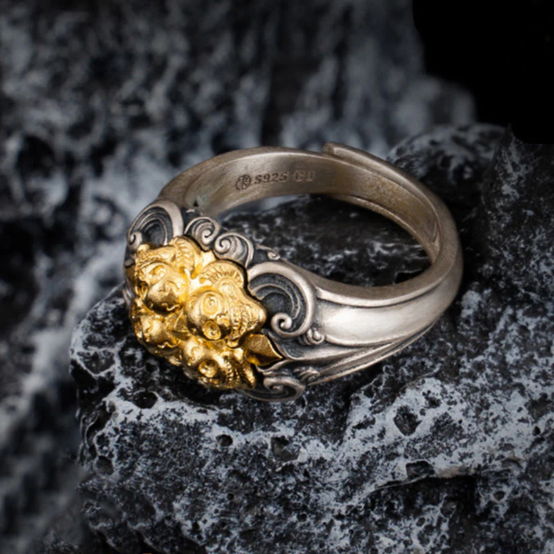 Anello regolabile con protezione del teschio tibetano in argento sterling 925 Buddha Stones - Image 2