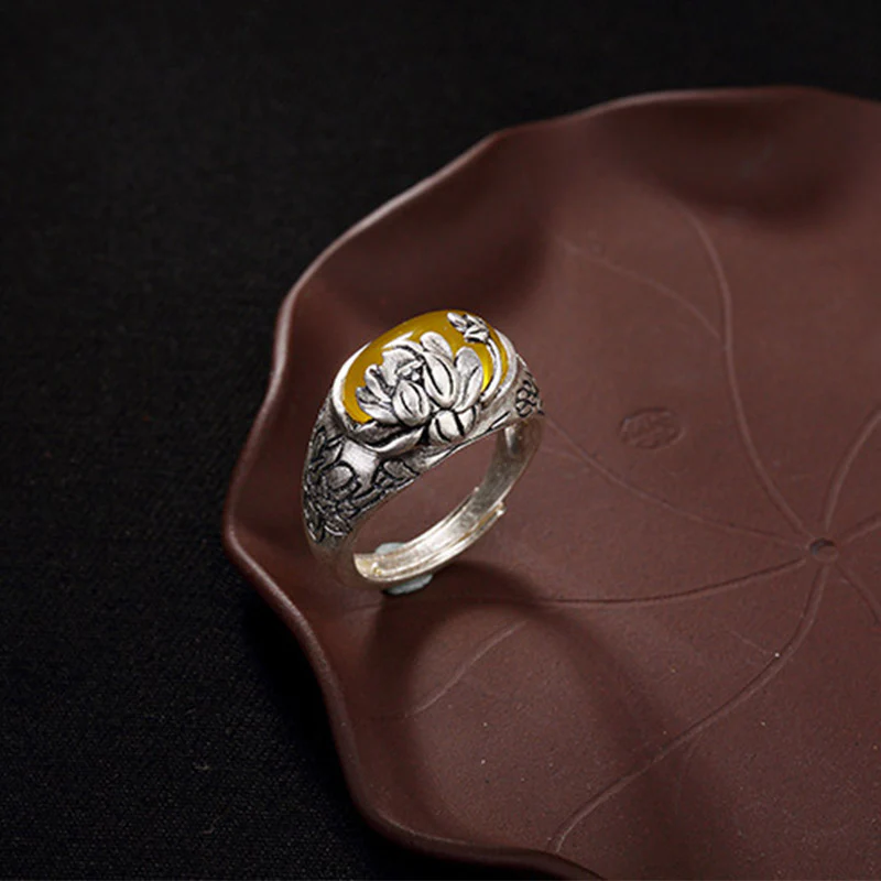 Anello regolabile con protezione e benedizione del loto in citrino Buddha Stones - Image 4