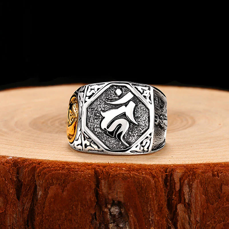 Anello regolabile con protezione intagliata in argento sterling 925 con design sanscrito Buddha Stones - Image 15