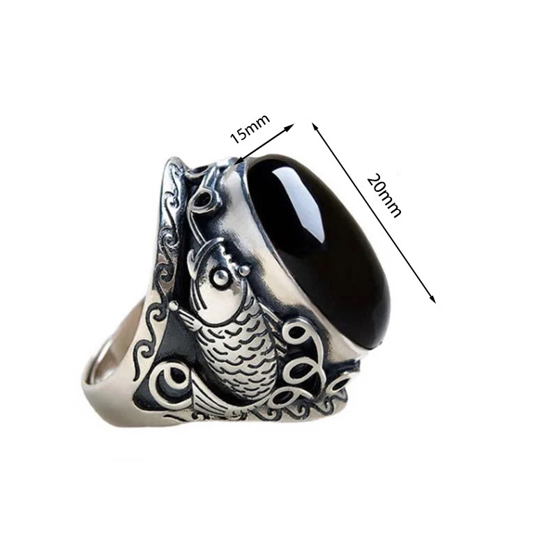 Anello regolabile con simbolo di forza del pesce koi in ossidiana nera Buddha Stones - Image 5
