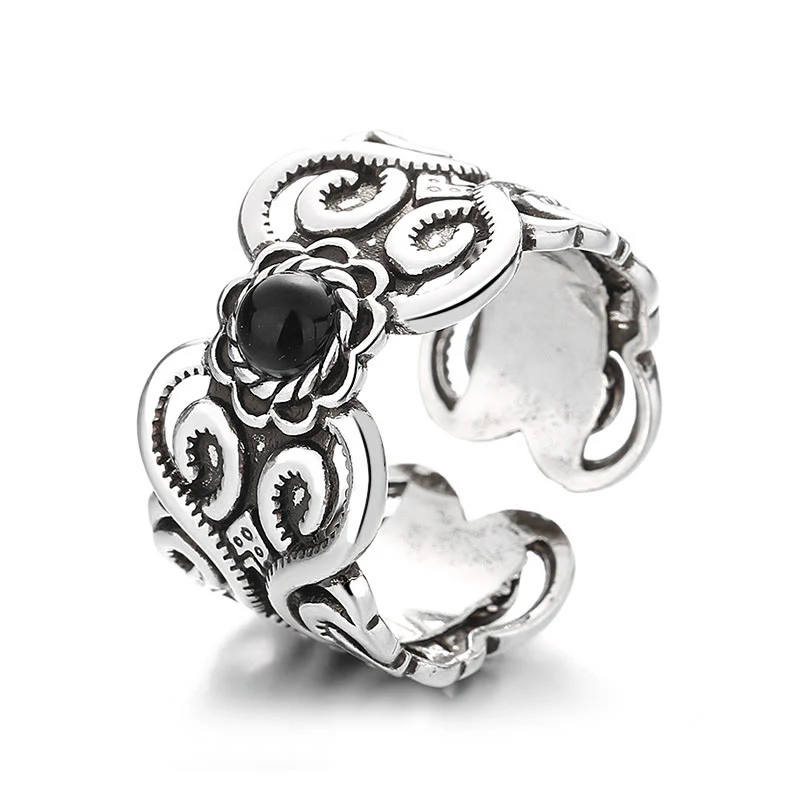 Anello regolabile della fortuna con motivo mongolo in onice nero e rame di Buddha Stones - Image 5