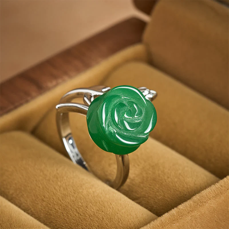 Anello regolabile in argento placcato rame con Buddha Stones , diaspro verde rosa