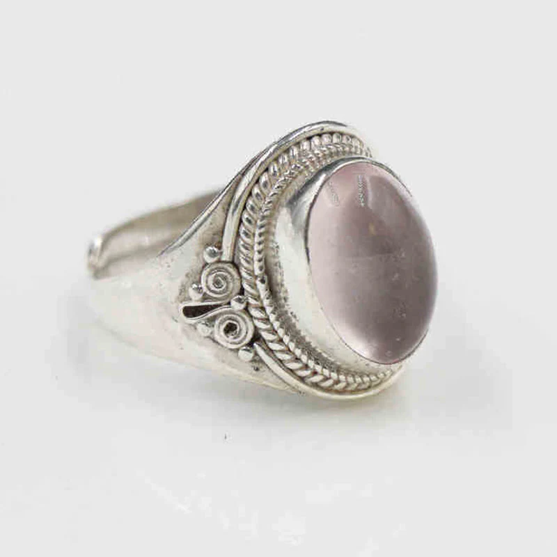 Anello regolabile in argento sterling 925 con quarzo rosa naturale fatto a mano, energia amorevole, Buddha Stones - Image 15
