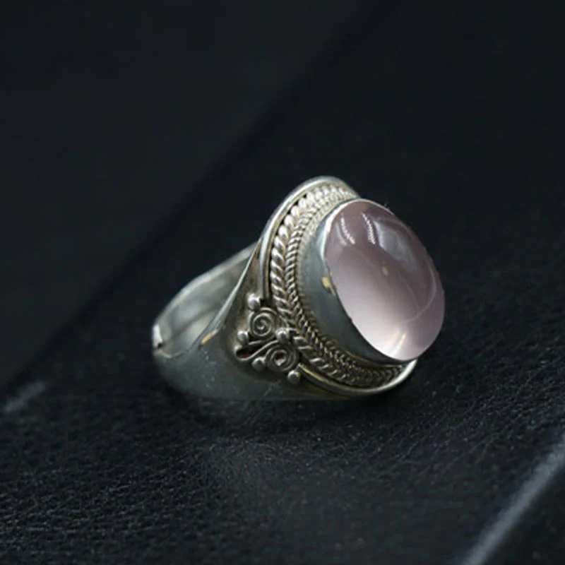 Anello regolabile in argento sterling 925 con quarzo rosa naturale fatto a mano, energia amorevole, Buddha Stones - Image 2