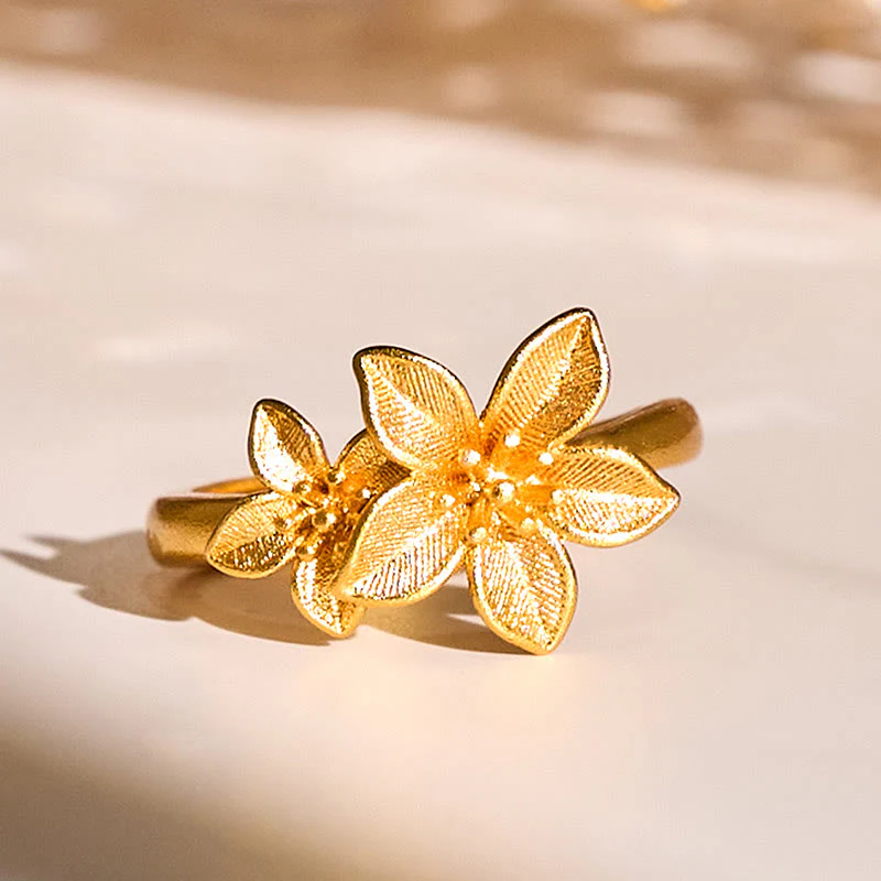 Anello regolabile in ottone e rame placcato oro 24k con fiore lilla Buddha Stones