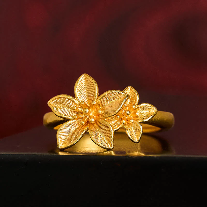 Anello regolabile in ottone e rame placcato oro 24k con fiore lilla Buddha Stones - Image 3