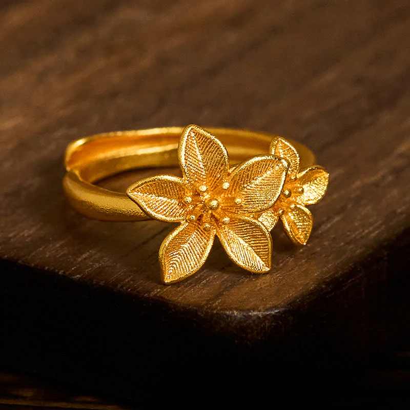 Anello regolabile in ottone e rame placcato oro 24k con fiore lilla Buddha Stones - Image 4