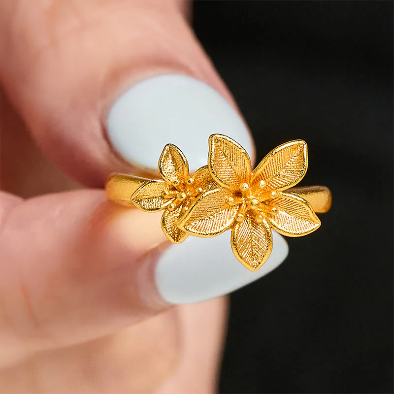 Anello regolabile in ottone e rame placcato oro 24k con fiore lilla Buddha Stones - Image 5