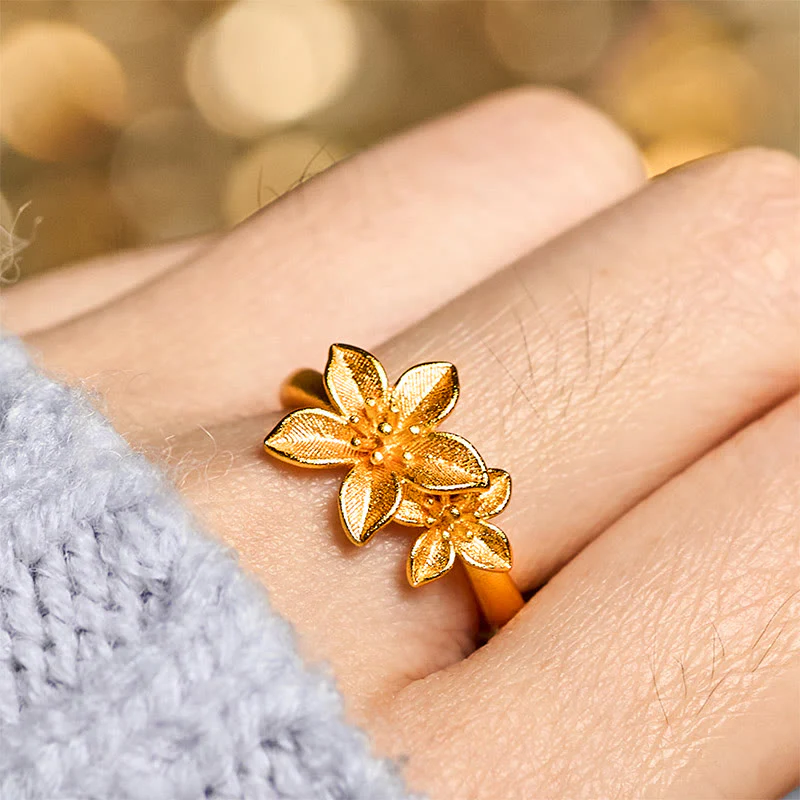 Anello regolabile in ottone e rame placcato oro 24k con fiore lilla Buddha Stones - Image 8