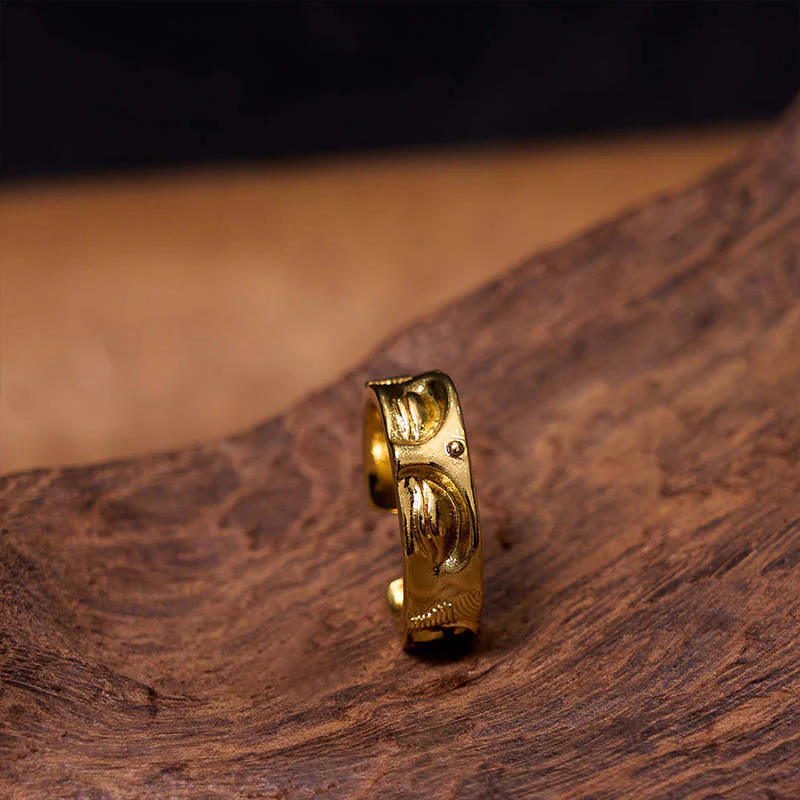 Anello regolabile in rame con Buddha Stones dorate per meditazione Buddha Serenity - Image 4