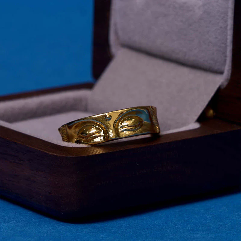 Anello regolabile in rame con Buddha Stones dorate per meditazione Buddha Serenity - Image 8
