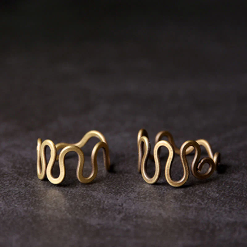 Anello regolabile in rame con design curvo in ottone semplice Buddha Stones, fortuna e ricchezza - Image 3