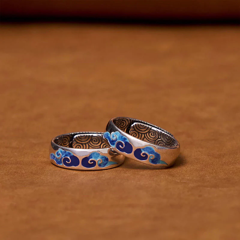 Anello regolabile in rame con motivo a nuvole di buon auspicio blu Buddha Stones - Image 2