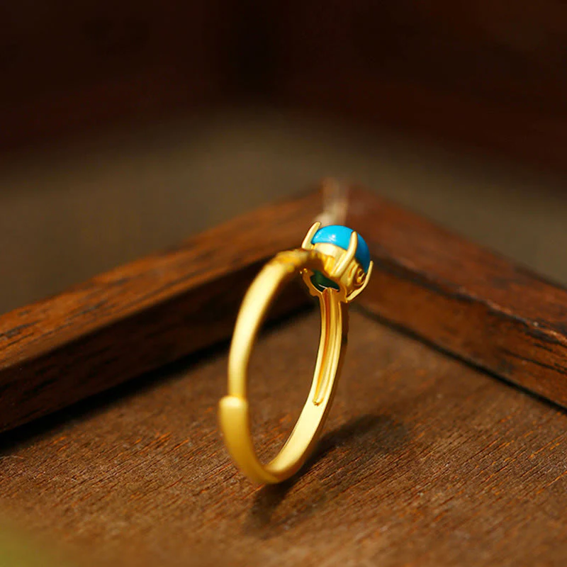 Anello regolabile in rame con protezione turchese e design semplice Buddha Stones - Image 2