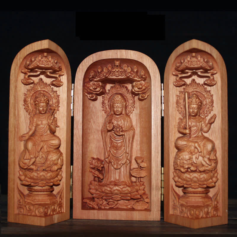 Avalokitesvara Kwan Yin Buddha Legno di ciliegio Compassione Decorazione della casa Altare - Image 12