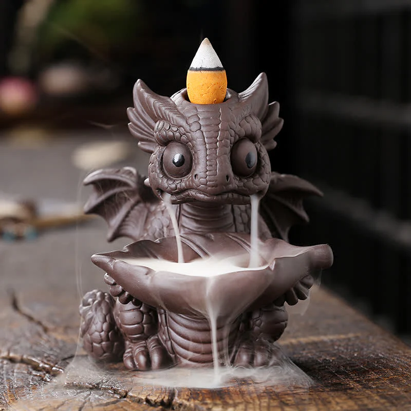 Bella fontana di fumo a riflusso in argilla viola con dinosauro, decorazione per bruciatore di incenso curativo - Image 6