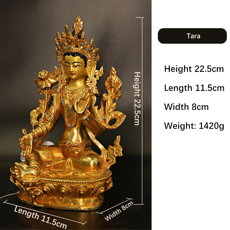 Bodhisattva Tara Chenrezig Avalokitesvara a quattro braccia Protezione Statua placcata in oro e rame Decorazione - Image 3
