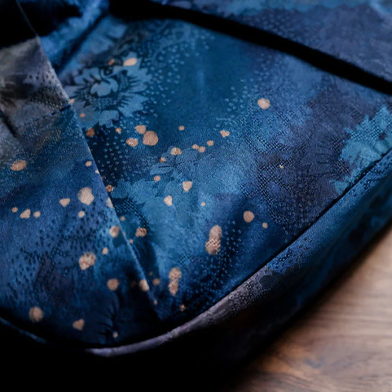 Borsa a mano con manico in legno blu con fiori in jacquard fatti a mano Buddha Stones - Image 6