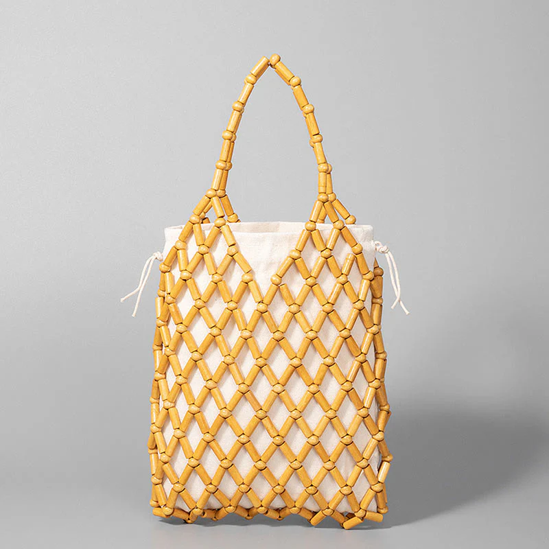 Borsa a mano con perline di legno cave intrecciate a mano in Buddha Stones - Image 10