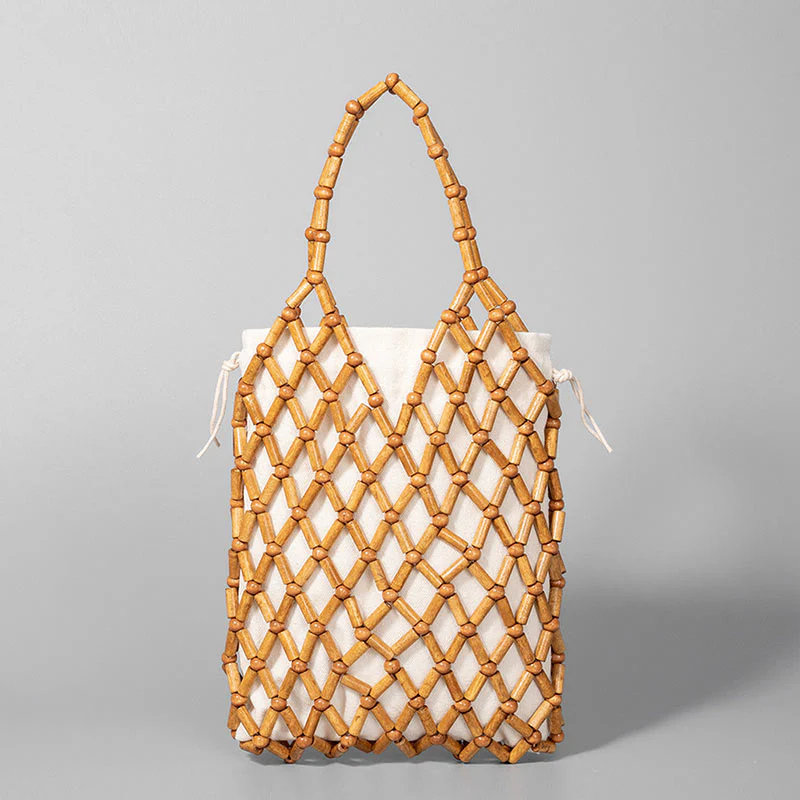 Borsa a mano con perline di legno cave intrecciate a mano in Buddha Stones - Image 7