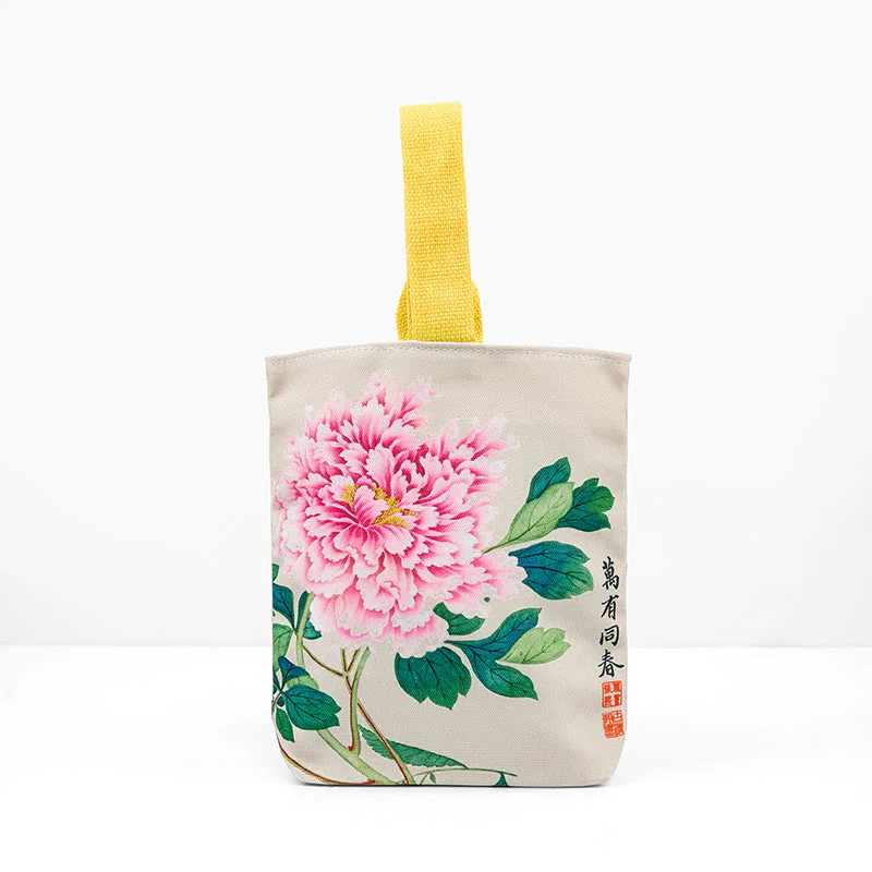 Borsa a mano in tela con Buddha Stones e peonia - Image 3