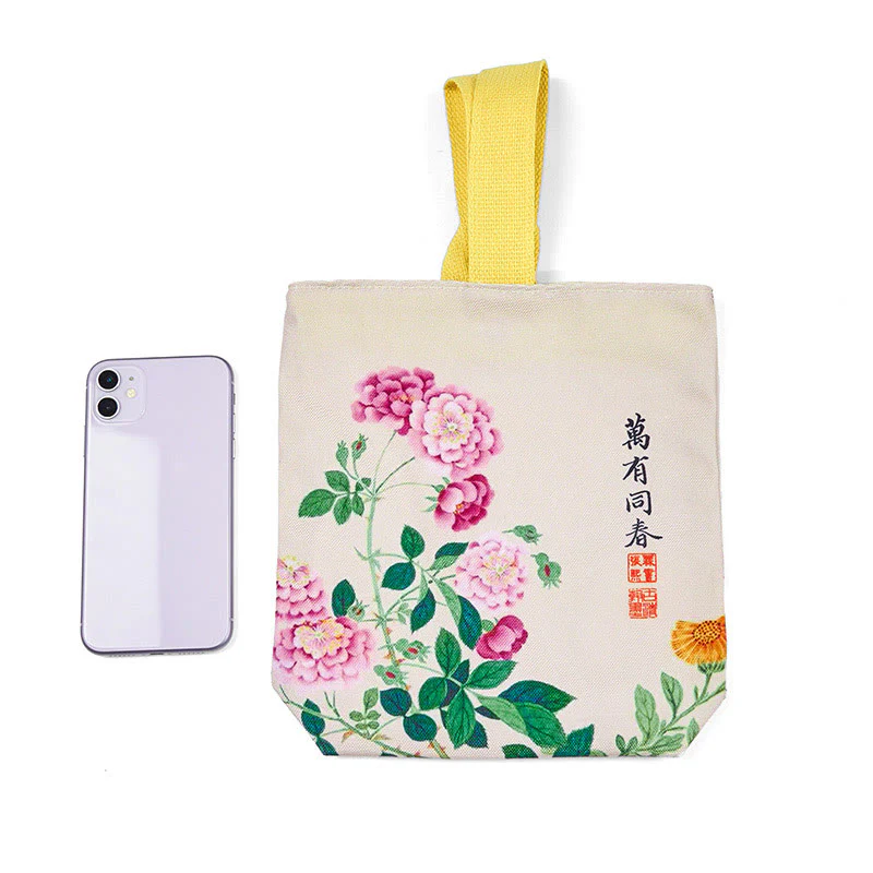 Borsa a mano in tela con Buddha Stones e peonia - Image 4
