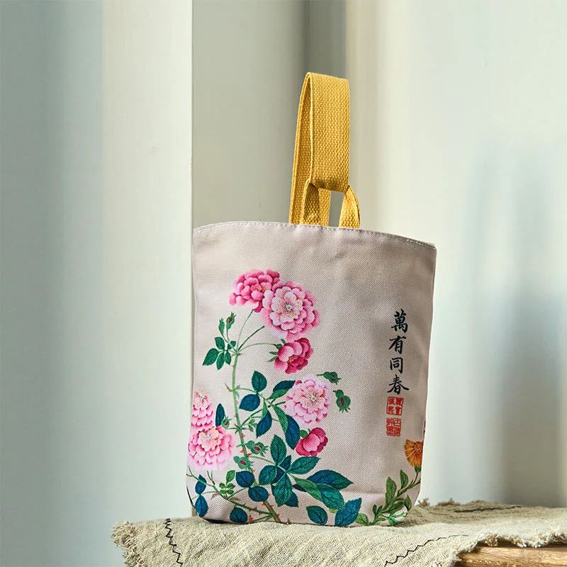 Borsa a mano in tela con Buddha Stones e peonia - Image 7