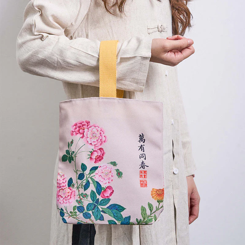 Borsa a mano in tela con Buddha Stones e peonia - Image 8