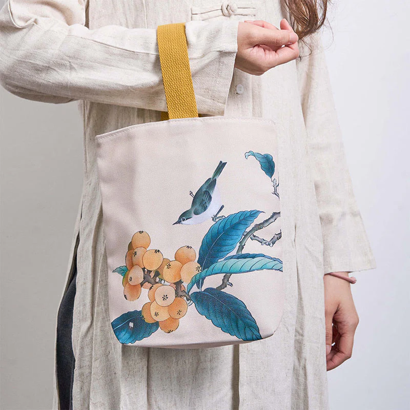 Borsa a mano in tela con uccello nespolo e Buddha Stones - Image 3