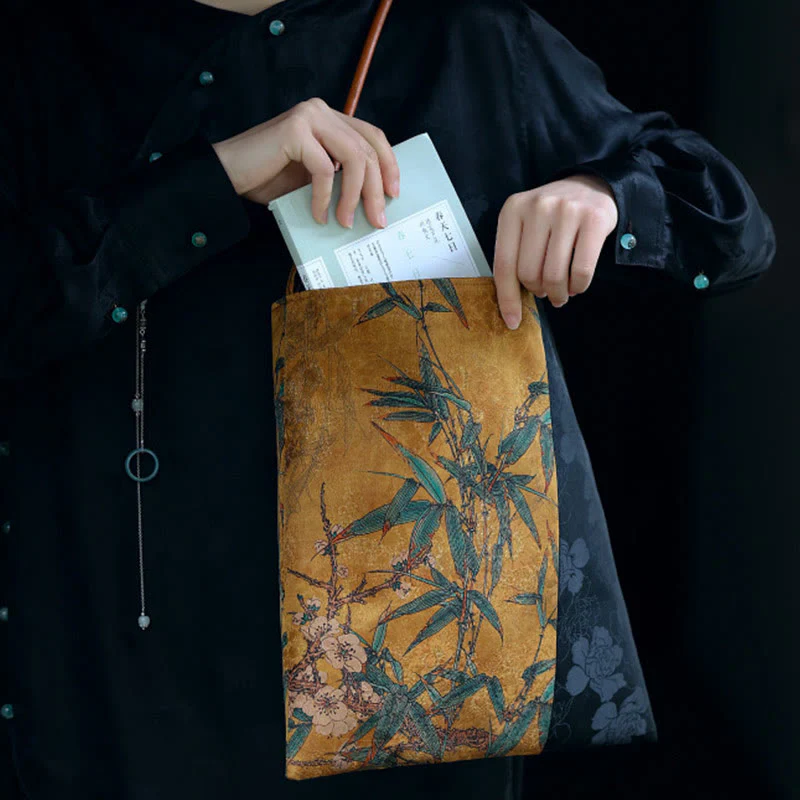 Borsa a tracolla con Buddha Stones di bambù, fiori, farfalle, cachi - Image 3