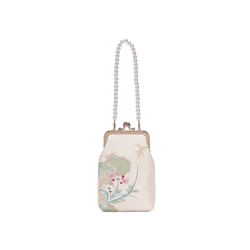 Borsa a tracolla con catena di perle e motivo a orchidea in pietra di montagna Buddha Stones - Image 5