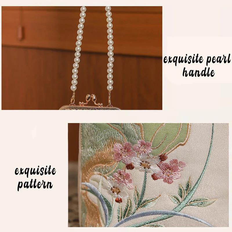 Borsa a tracolla con catena di perle e motivo a orchidea in pietra di montagna Buddha Stones - Image 6