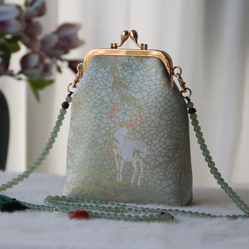 Borsa a tracolla con catena di perle e ricamo cinese retrò Buddha Stones - Image 22