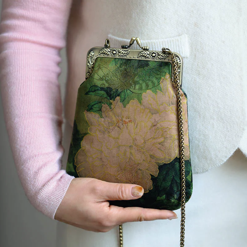 Borsa a tracolla con catena in metallo a farfalla, piccola peonia verde, Buddha Stones, borsa a tracolla per cellulare