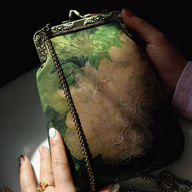 Borsa a tracolla con catena in metallo a farfalla, piccola peonia verde, Buddha Stones, borsa a tracolla per cellulare - Image 6