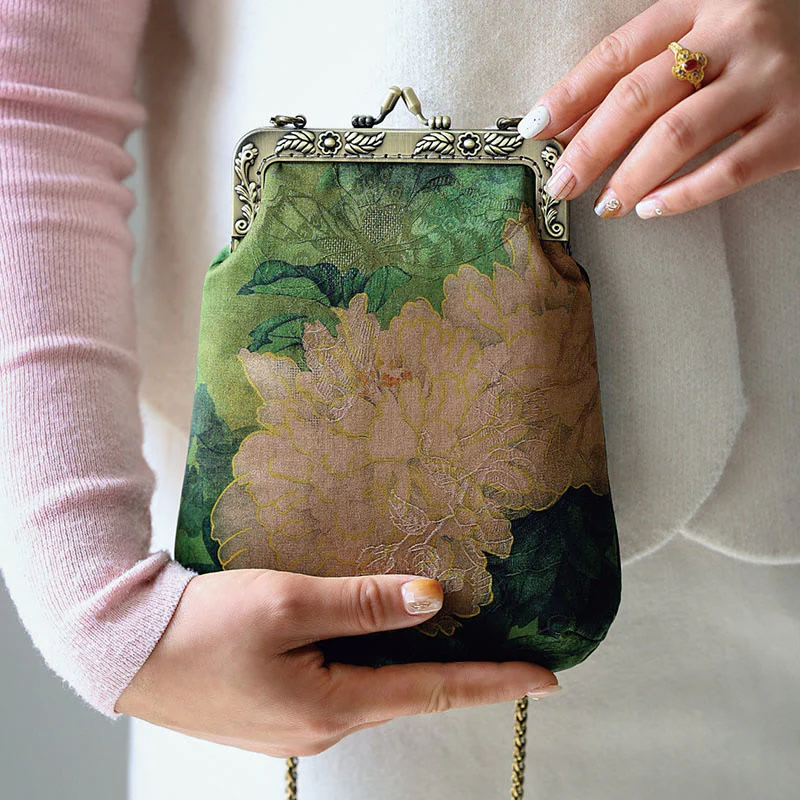 Borsa a tracolla con catena in metallo a farfalla, piccola peonia verde, Buddha Stones, borsa a tracolla per cellulare - Image 7