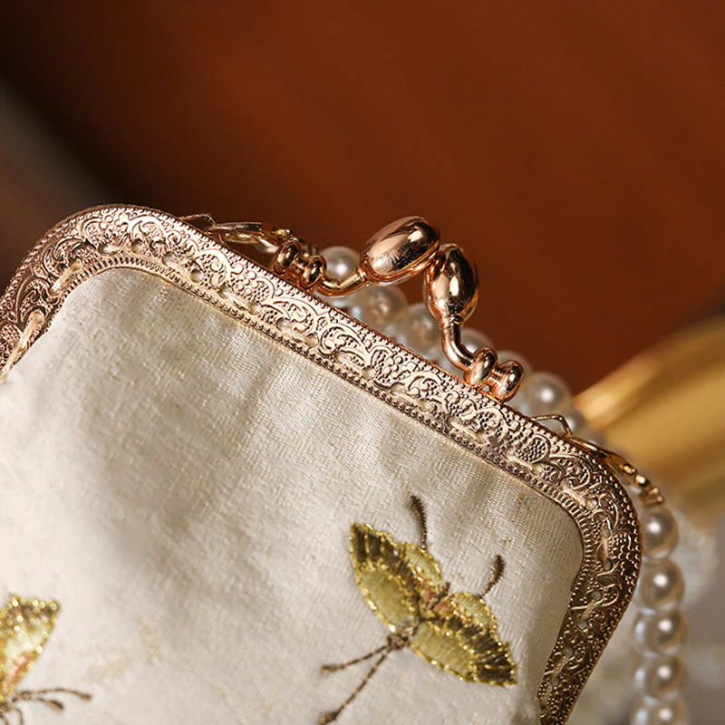 Borsa a tracolla con catena in metallo con perle ricamate , Buddha Stones, piccoli fiori, farfalla, borsa a tracolla, borsa per cellulare - Image 6