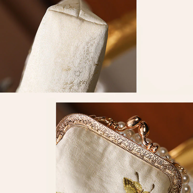 Borsa a tracolla con catena in metallo con perle ricamate , Buddha Stones, piccoli fiori, farfalla, borsa a tracolla, borsa per cellulare - Image 8