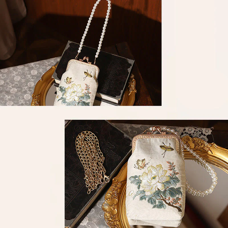 Borsa a tracolla con catena in metallo con perle ricamate , Buddha Stones, piccoli fiori, farfalla, borsa a tracolla, borsa per cellulare - Image 9